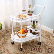 Solid Wood trolley hotel restaurant delivery car double-layer Wine Car home Mobile tea car snack car cake car