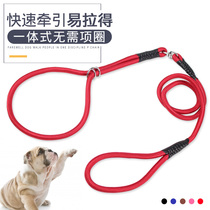 Dog traction rope pet P chain P word rope training small medium-sized dog large gold wool teddy easy to pull supplies
