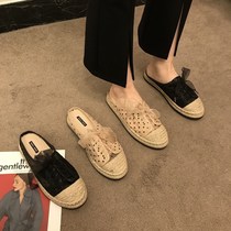 ITSK Shoes Children Fisherman Shoes Women Baotou Flat Bottom Wave Dot Butterfly Knot Semi-slipper Women Shoes