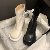 ITSK Martin boots female 2021 New thick-heeled round cigarette tube middle tube high-heeled Chelsea short boots Spring and autumn single boots