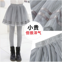 Girl Beats Bottom Pants Spring Autumn 2022 Spring Clothing Dress Pants Fake Two Women Children Plus Suede Pants Subnetting Yarn Bottom Skirt Pants Skirt