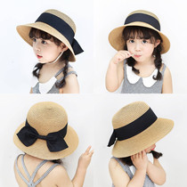 Parent-child mother-daughter childrens straw hat Summer sun shade sunscreen beach hat bow cute princess big eave hat female tide