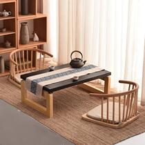 Japanese tea table solid wood tatami tea table sitting on the ground tea table long low table floating window table Kang table home