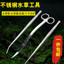 Stainless steel water grass scissors extended grass cylinder straight curved scissors Fish tank landscaping trimming tool Tweezers clip planting set