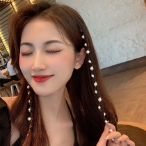 Net red wild side tassel hairpin summer womens 2021 new high-grade pearl braided hair chain artifact head accessories