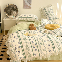 Fairy Lace Flower Pure Cotton Four Sets Lotus Leaf Lace Girl Lace Girl Lace All Cotton Quilt Cover 1 5m1 8 Bed Han Style Bed Goods