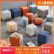 Light luxury leather stool sitting Pier Square stool coffee table sofa stool makeup stool round stool living room small stool home short shoe stool