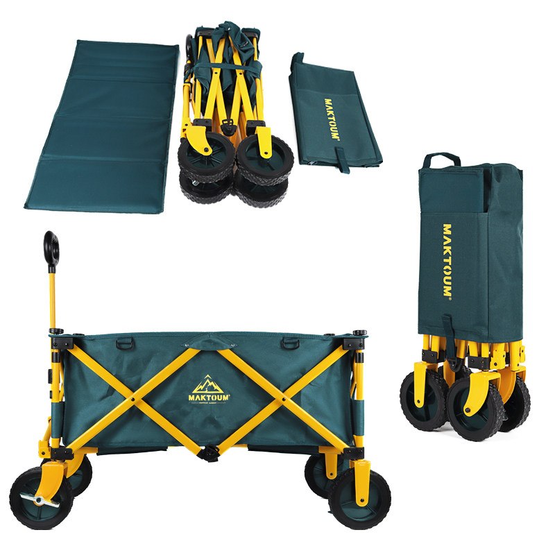 Outdoor four-wheel folding portable lever rider pull cart trailer fishing hand-pulled camper camper camper driver cart