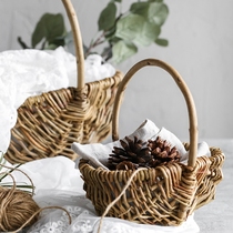 Small flower basket decoration ornaments portable woven fruit flower basket living room flower arrangement medium large round Willow flower basket