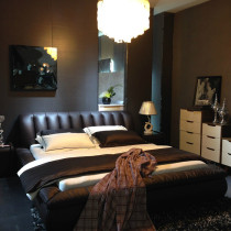 Leather bed Modern minimalist 18 meters light luxury master bed Double bed wedding bed Leather art bedside layer cowhide storage bed