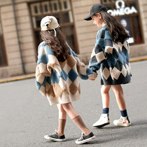 Korean childrens clothing womens knitted cardigan spring and autumn 2021 new loose in the big child foreign style girls sweater jacket tide