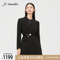 Jiuzi 2021 Autumn New Anna Ke series Black Fashion temperament one hand long waist womens blazer
