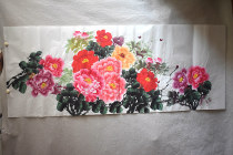 Meiqi Painting Academy small six feet 1 8*0 7 meters peony pure hand-painted Chinese painting calligraphy peony Luoyang Peony