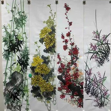 手绘梅兰竹菊四条屏-手绘梅兰竹菊四条屏促销价格、手绘梅兰竹菊四条屏