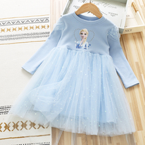  Girls Dress 2021 Autumn baby pure cotton long-sleeved mesh skirt Little girl star Aisha Princess skirt