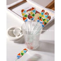 Long Handle Middle Ages Stained Glass Mixer Bar Coffee Spoon Cute Cocktail Mixer Sticker Milk Tea Blender