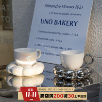 ins wind sun flower pearl glaze electroplating silver coffee cup saucer afternoon tea high value water cup ceramic mug