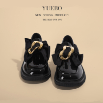 Inlen Wind Small Leather Shoes Women Summer 2022 Thin crowdDesign Feel Black Round Leground Lego Lego Shoes Mary Precious Shoes