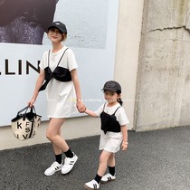 Jasmine Daughter Loaded With Summer Clothing Harnesses Fake Two-piece Dress Silk Scarves Loose Casual Short Sleeve Mother-daughter T-Shirt Dress 2021