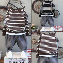 Childrens clothing boys spring and autumn clothing set 2021 New Chinese childrens stripes sweater foreign style two-piece boy handsome tide