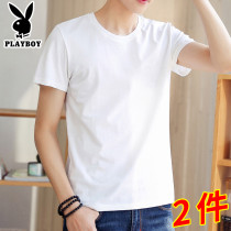 2 pieces) Playboy summer mens short sleeves white T-shirt pure cotton Compassionate Pure Color Half Sleeve Trend Undershirt