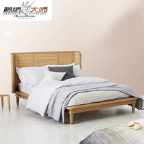  Southeast Asian style solid wood bed 1 8 meters rattan woven double bed Hotel bed and breakfast rattan furniture designer rattan bed