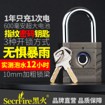 Black fire smart fingerprint padlock outdoor real waterproof with key large door warehouse anti-theft code lock head