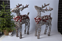 Christmas scene layout supplies rattan Christmas deer with red fruit decoration rattan five-pointed star pendant single group
