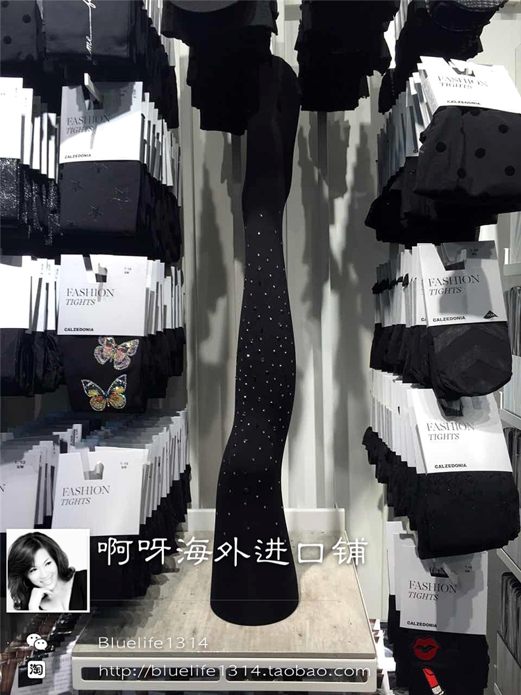 (Stock S M) Calzedonia black meat-permeable bright diamond black diamond fashion pantyhose