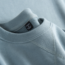 Morandi 340g heavy terry cloth round neck sweater smog blue solid color interior top men and womens autumn