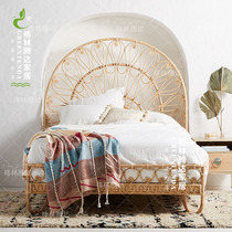 Green Tengda ins Rattan bed Creative bedroom Rattan Bed B & B Inn Double bed Master bedroom Japanese rattan art bed