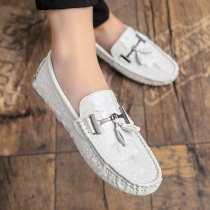 Spring and summer streaming suzu bean shoes mens genuine leather Inn Han version Mens casual shoes 100 hitchhiking shoes crocodile tattooing on mens shoes