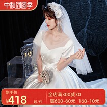 French light wedding dress white satin 2021 New Hepburn size fat mm high waist pregnant women belly heavy industry main wedding dress