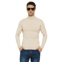 Autumn and winter new solid color sweater mens fashion solid color slim pullover high elastic high collar slim base knitted sweater