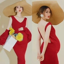 Pregnant woman photo photo studio costume backless Art Photo knitted sweater big belly mommy Photo dress