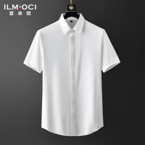 High-end summer ice silky drop anti-wrinkle free ironing Slim stretch shirt Mens business casual short-sleeved shirt thin