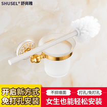 Baked white paint non-perforated toilet brush bright gold toilet cup holder space aluminum toilet cup set toilet brush holder
