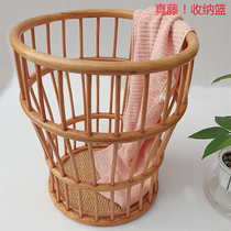 Real Vine Indonesian rattan basket round dirty clothes basket storage basket waterproof bathroom finishing storage basket large household