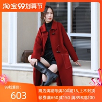 Horn buckle double-sided cashmere coat womens long high-end 2021 new doll collar double-sided Nika thick coat