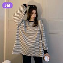 The Jing Unicorn Dress 2022 Spring Autumn New Necropolis Fashion Loose Long Sleeve T-shirt Round Collar Stripe Bottom Blouse Women