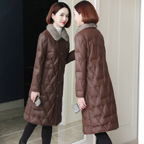 Leather down jacket women 2021 Winter new slim mother Haining sheep leather jacket long