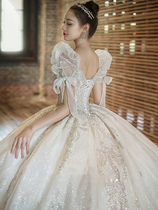 Ling Xiao) main wedding dress 2021 new bride temperament retro court style Korean advanced sense tailing out of the yarn