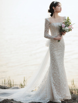 French light wedding dress 202021 new bride temperament simple Princess wind fish tail niche fairy wedding dress dress dress