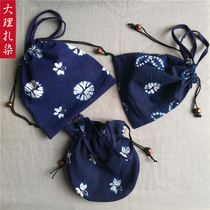 Tie-dyed bag Yunnan Dali Bai handmade blue dyed grass plant dyed cloth bag storage bag corset mouth small cloth bag