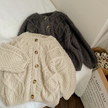Girls cardigan jacket spring and autumn 2021 new baby childrens western style sweater sweater small baby cotton top