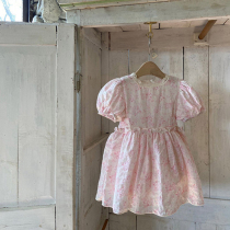 Korean childrens clothing is not the same as a female summer dress 2022 Yangqi Fashion girl Broken Flower Bubble Sleeves Dress