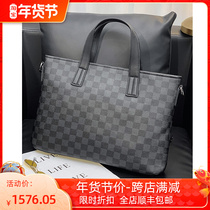 Luxcharm New Business Mens bag trend black plaid leather large capacity cross shoulder Hand bag