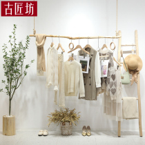 Clothing store display rack branch hanger womens clothing store shelf clothing hanger suspension ring simple clothing rack Wood