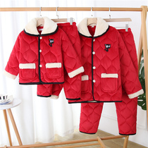 Winter parent-child pajamas female flannel plus velvet padded home clothing set coral velvet warm girl