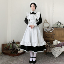 Japanese cos uniform Cute daily dress black and white traditional maid long dress maid outfit British housekeeper